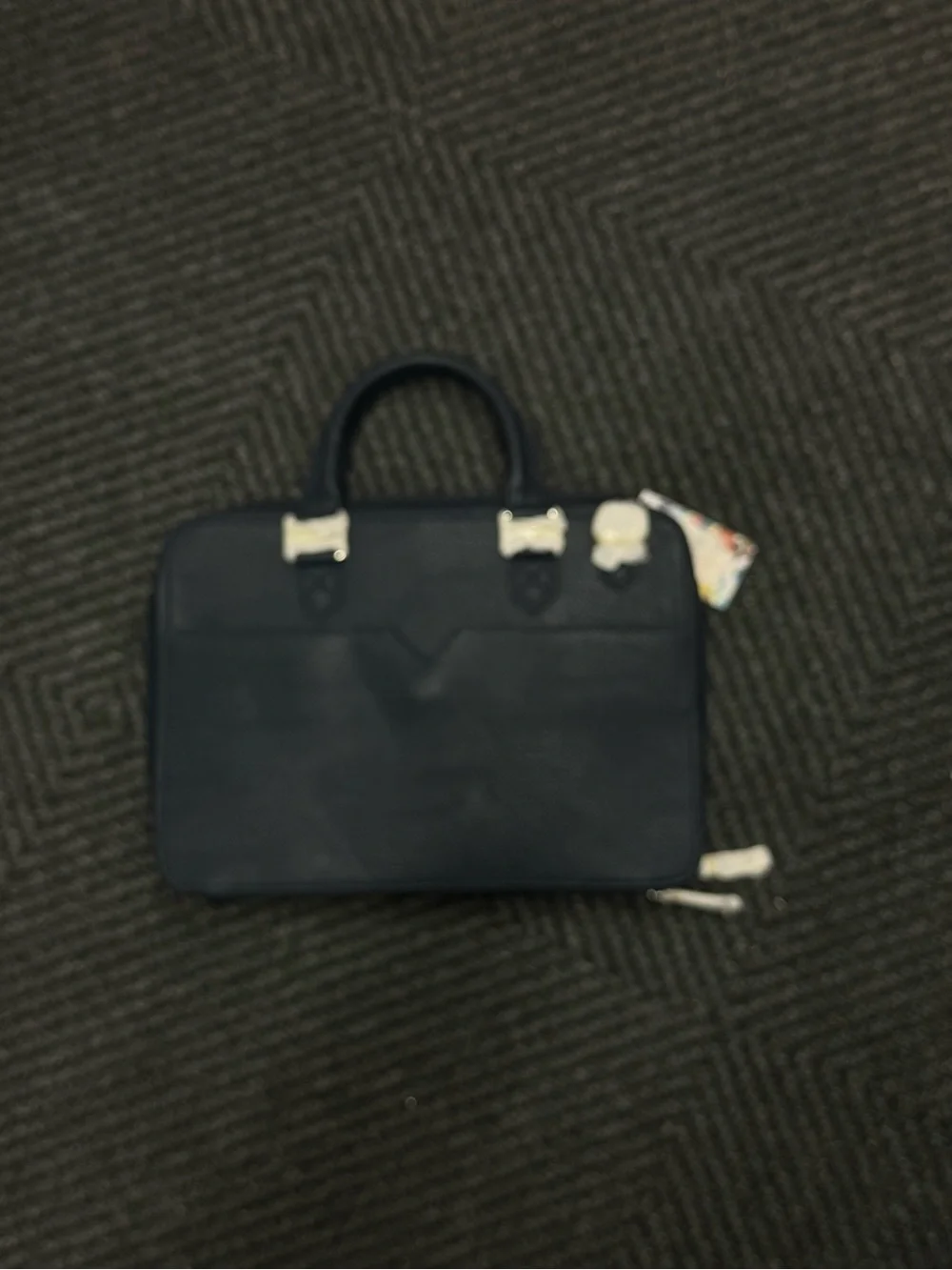Robert Graham Navy Leather Briefcase with Gold Hardware